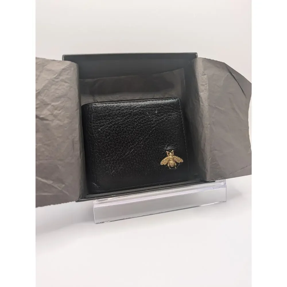 Authentic Gucci Animalier Bee Bifold Wallet Black Leather Gold Bee Emblem